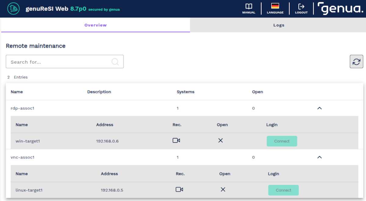 Screenshot remote maintenance via browser