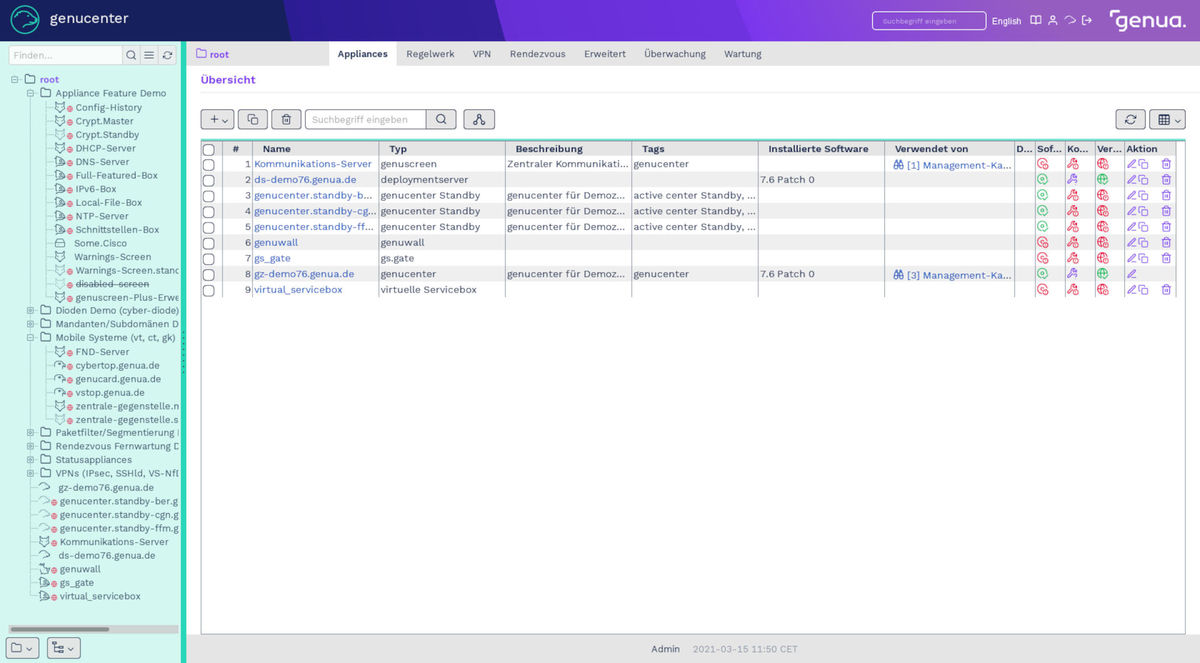 genua genucenter GUI application overview genua genucenter GUI application overview