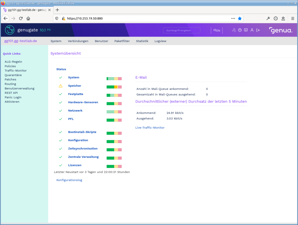 genugate GUI status genugate GUI status der BSI zertifizierten Firewall genugate
